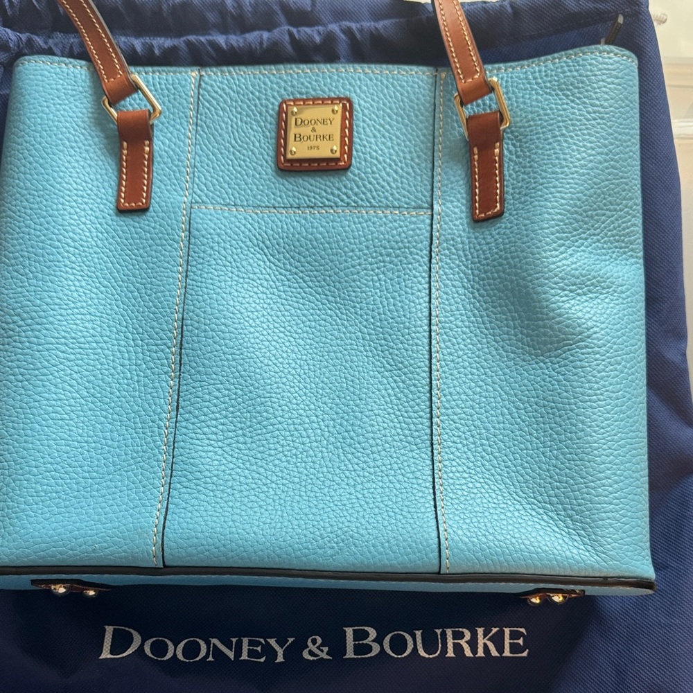 Dooney & Bourke Sky Blue small Lexington Leather with Tan Straps